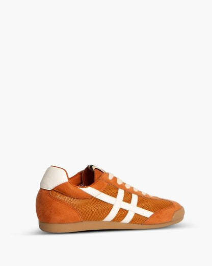 Orange Suede Sneakers with White Stripes