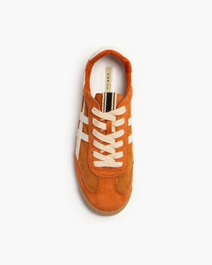 Orange Suede Sneakers with White Stripes