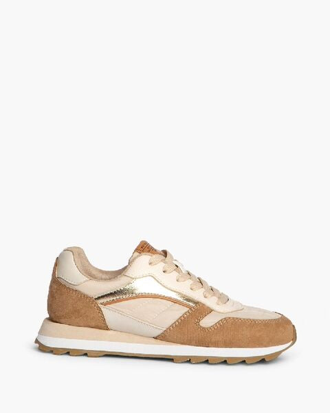 Cream Suede Sneakers with Metallic Details