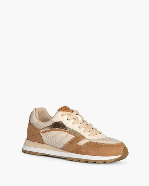 Cream Suede Sneakers with Metallic Details