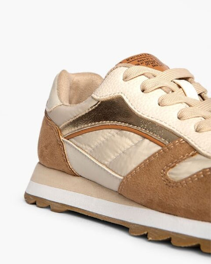 Cream Suede Sneakers with Metallic Details