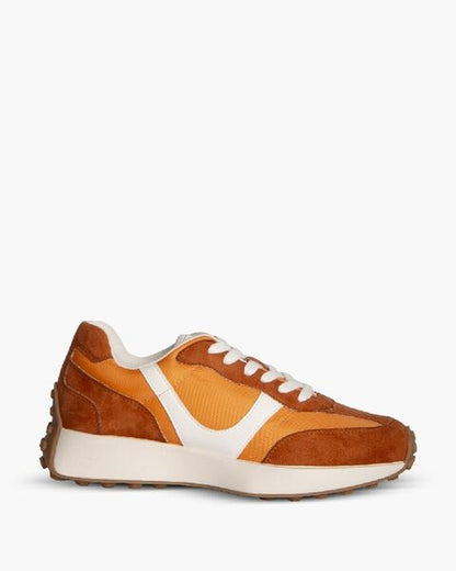Orange Suede and Mesh Sneakers with Contrast Detailing