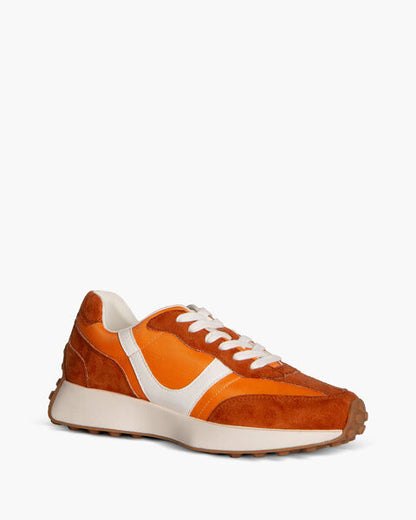 Orange Suede and Mesh Sneakers with Contrast Detailing