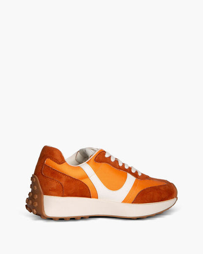 Orange Suede and Mesh Sneakers with Contrast Detailing