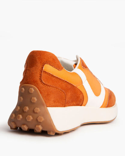 Orange Suede and Mesh Sneakers with Contrast Detailing
