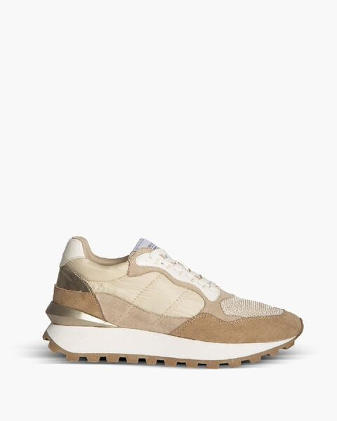 Beige Textured Sneaker with Contrast Sole