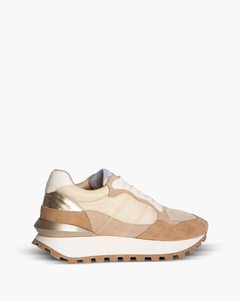 Beige Textured Sneaker with Contrast Sole