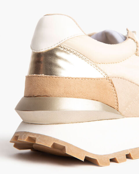 Beige Textured Sneaker with Contrast Sole