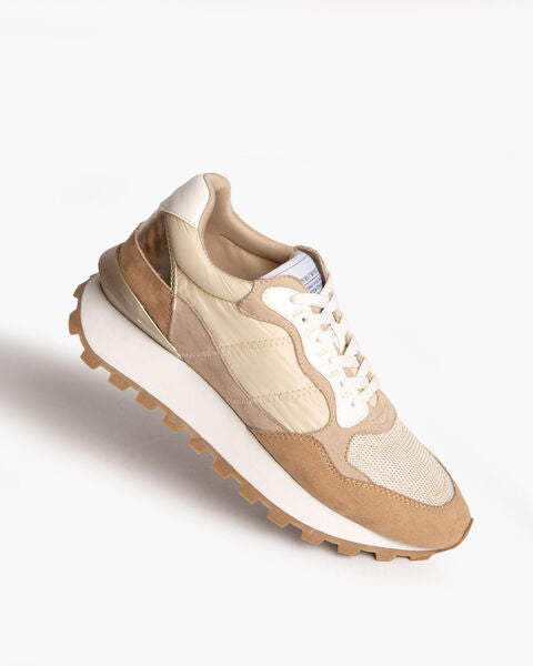 Beige Textured Sneaker with Contrast Sole