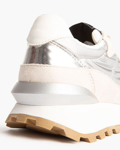 Silver Mesh Low-Top Sneakers with Textured Sole