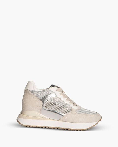 Beige Metallic Mesh Sneaker with Textured Panels