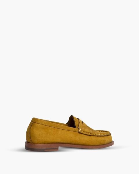 Mustard Suede Loafers with Stitched Detailing