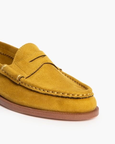 Mustard Suede Loafers with Stitched Detailing