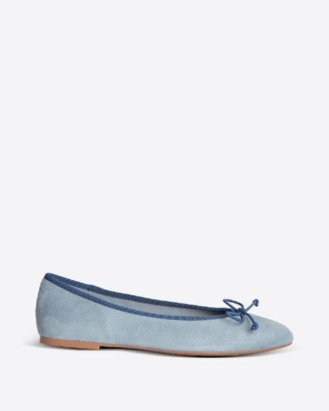 Soft Blue Suede Ballet Flats with Bow Accent