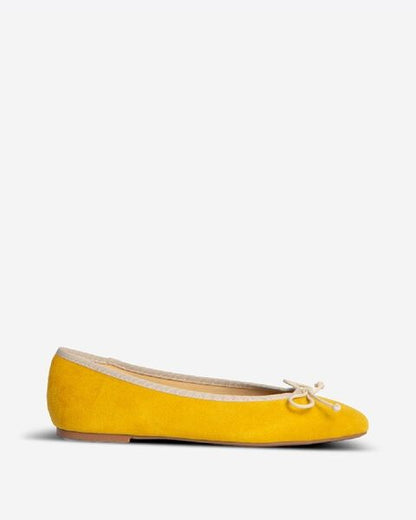 Yellow Suede Ballet Flats with Bow Detail