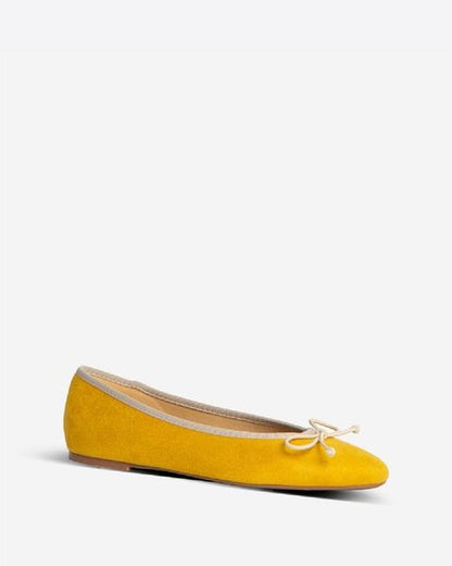 Yellow Suede Ballet Flats with Bow Detail