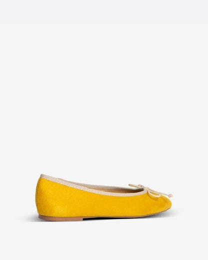 Yellow Suede Ballet Flats with Bow Detail