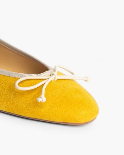 Yellow Suede Ballet Flats with Bow Detail