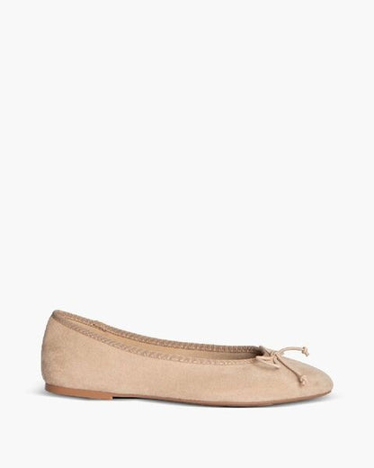 Beige Suede Ballet Flats with Bow Detail