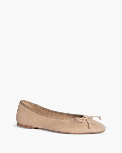 Beige Suede Ballet Flats with Bow Detail