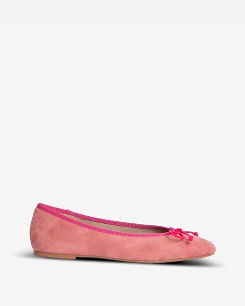 Pink Suede Ballet Flats with Contrast Trim