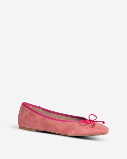 Pink Suede Ballet Flats with Contrast Trim
