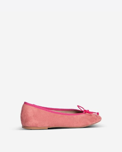 Pink Suede Ballet Flats with Contrast Trim