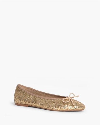 Gold Sequin Ballet Flats with Bow Accent