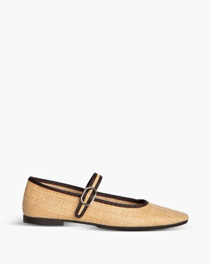 Beige Woven Mary Jane Flats with Buckle Detail