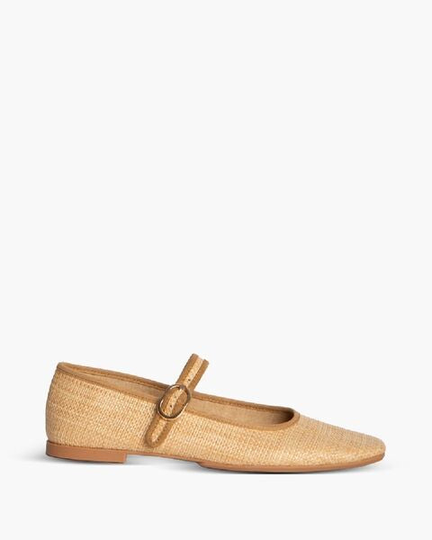 Beige Woven Ballet Flat with Strap
