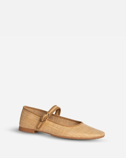 Beige Woven Ballet Flat with Strap