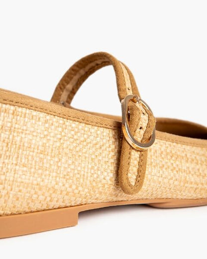 Beige Woven Ballet Flat with Strap