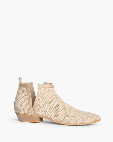 Beige Woven Ankle Booties with Low Heel