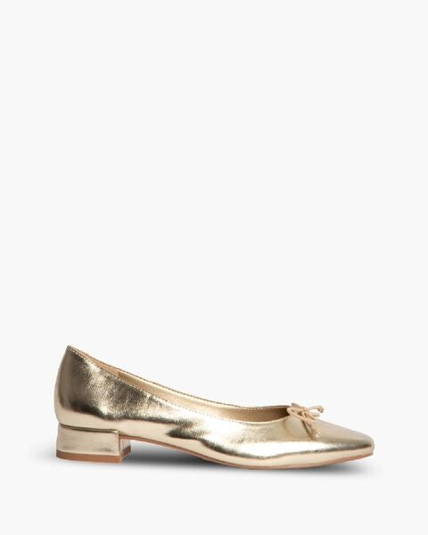 Gold Metallic Ballet Flats with Bow Accent