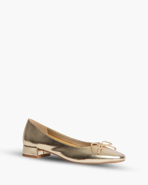 Gold Metallic Ballet Flats with Bow Accent