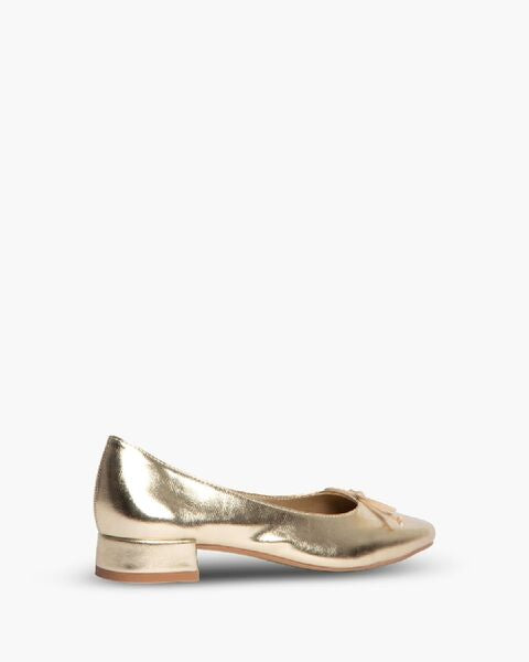 Gold Metallic Ballet Flats with Bow Accent