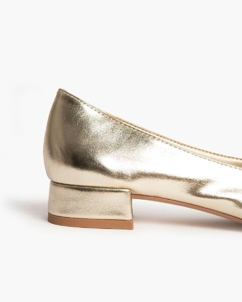 Gold Metallic Ballet Flats with Bow Accent