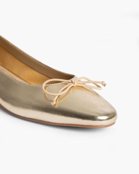 Gold Metallic Ballet Flats with Bow Accent