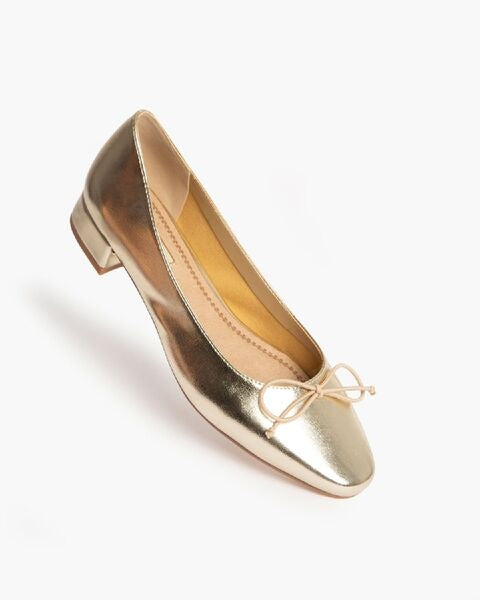 Gold Metallic Ballet Flats with Bow Accent