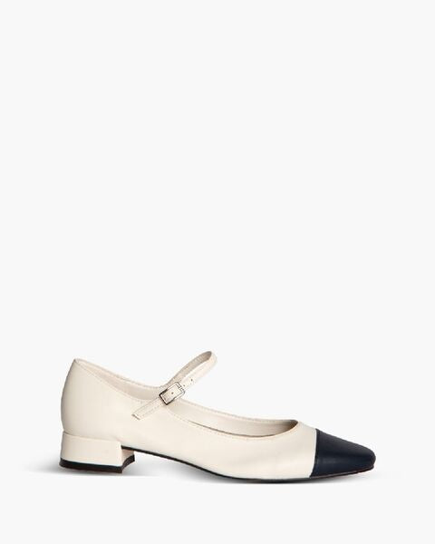Beige Leather Mary Jane with Contrasting Toe