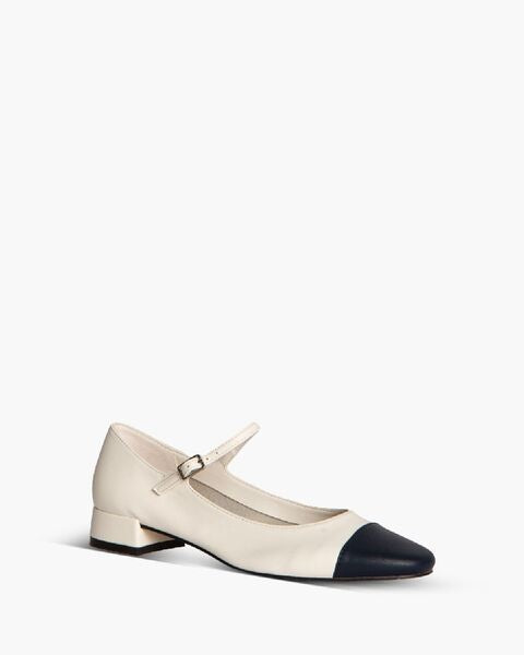 Beige Leather Mary Jane with Contrasting Toe