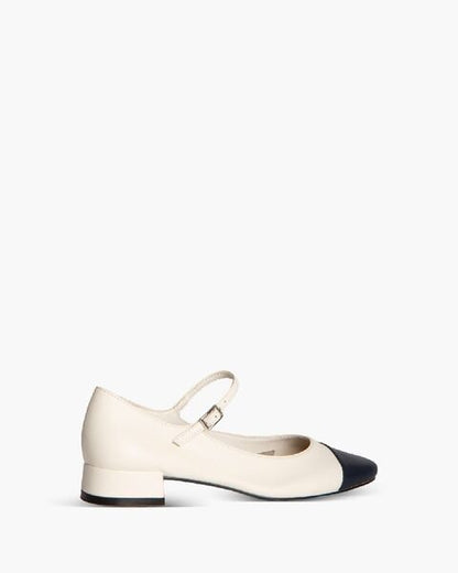 Beige Leather Mary Jane with Contrasting Toe