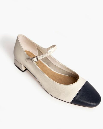 Beige Leather Mary Jane with Contrasting Toe