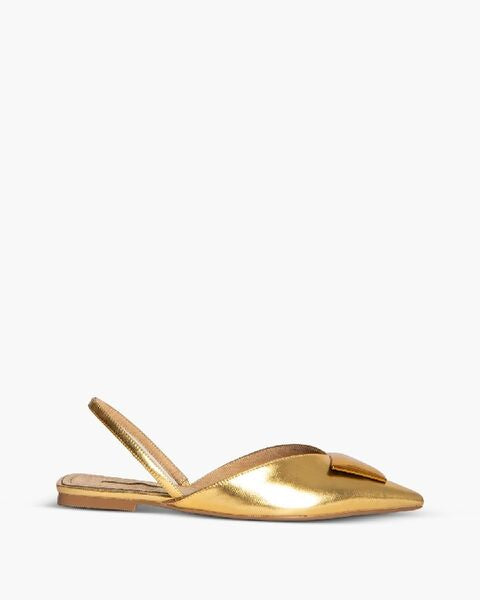 Gold Metallic Slingback Flats with Pointed Toe