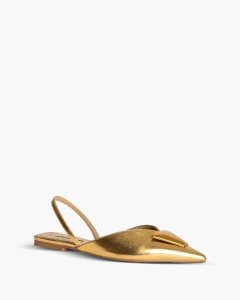 Gold Metallic Slingback Flats with Pointed Toe