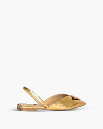 Gold Metallic Slingback Flats with Pointed Toe