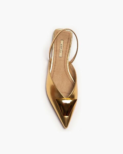 Gold Metallic Slingback Flats with Pointed Toe
