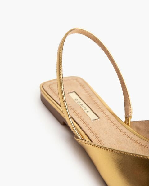Gold Metallic Slingback Flats with Pointed Toe