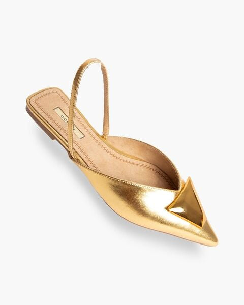 Gold Metallic Slingback Flats with Pointed Toe