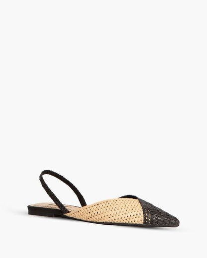 Beige and Black Woven Slingback Flat